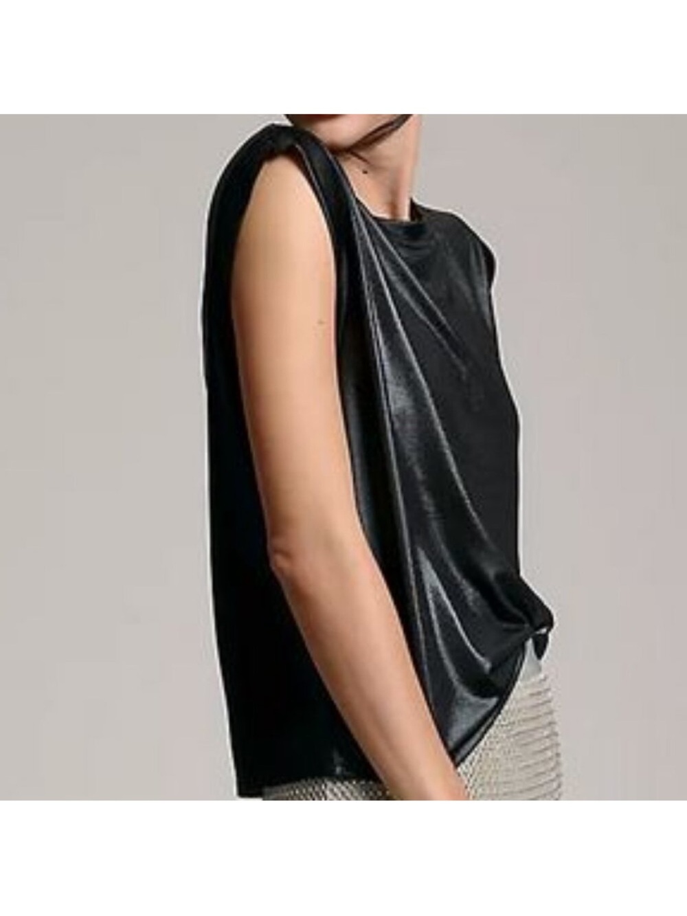 Anthropologie Porridge Shine Muscle Tee Black Liquid Shine Top Size Small